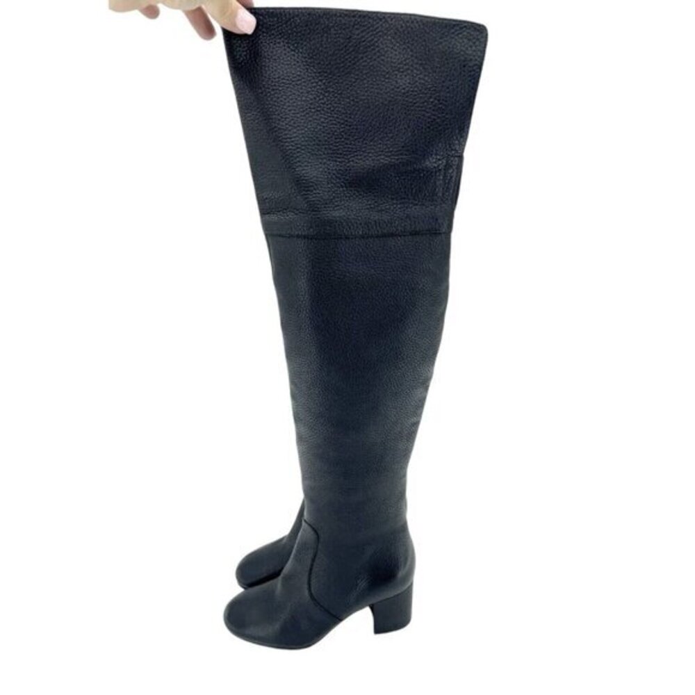 Via Spiga Finlay Boots Black Leather Tall Over The Knee Block Heel SZ 5 New